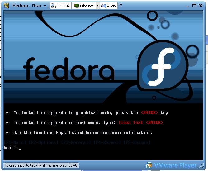 VMWare Fedora Install