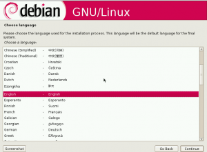Debian 5 installation - language selection