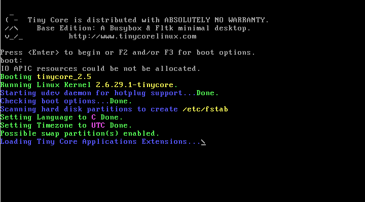 Tiny Core Linux boots up