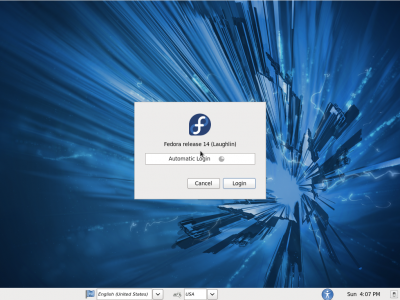Fedora 14 Install Login Screen