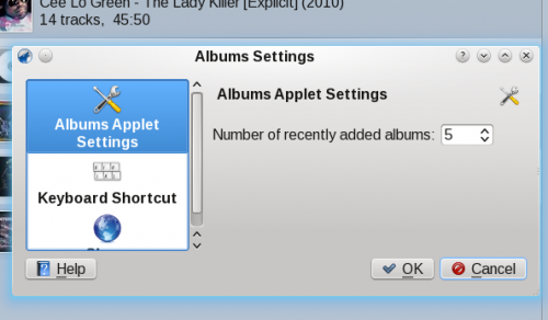 Changing the Albums applet setting in Amarok 2.3.2