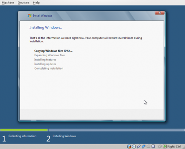 Windows 8 - and the copying/installation of files begins
