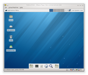 VMWare Player - Live CD of Fedora 18 beta