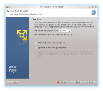 VMWare Player - Guest OS Disk Size