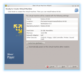 VMWare Player - Guest OS Customize Hardware