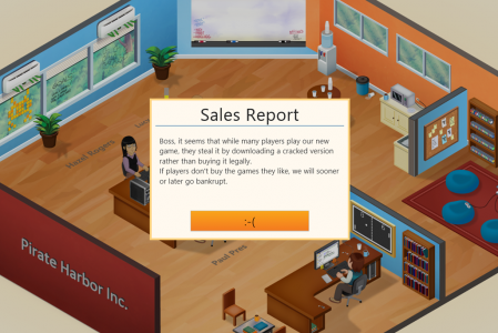 Greenheart Games - Game Dev Tycoon - Message in Illicit Copies of the Game