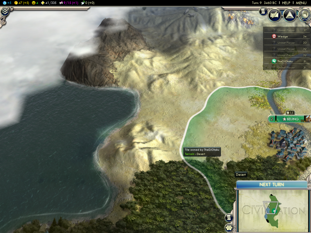 Civilization 5 against Dave - 3460 BC - Looks like an ocean
