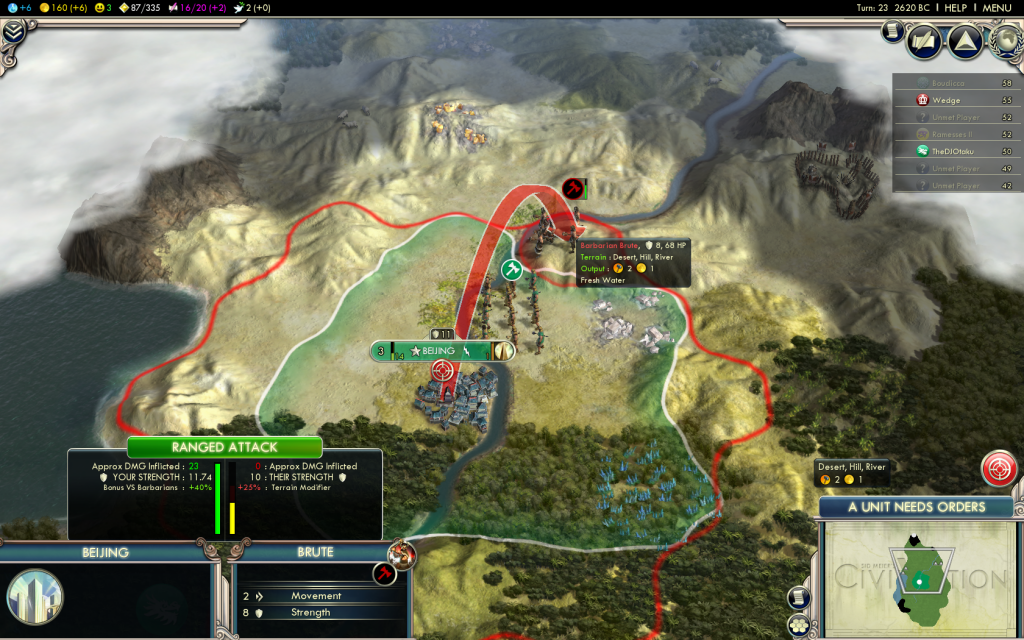 Civilization V - against Dave - Fighting Barbarians at the Gates - 2620 BC