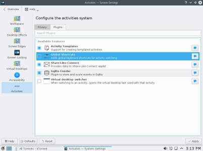 Fedora 22 KDE Beta Activities Settings 1