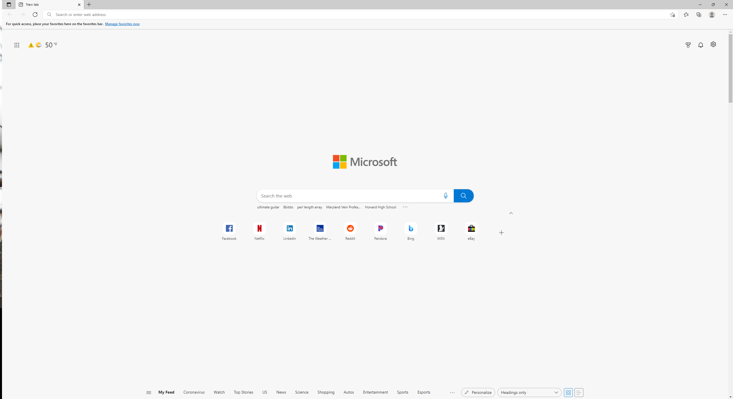 Microsoft Edge focused front page theme