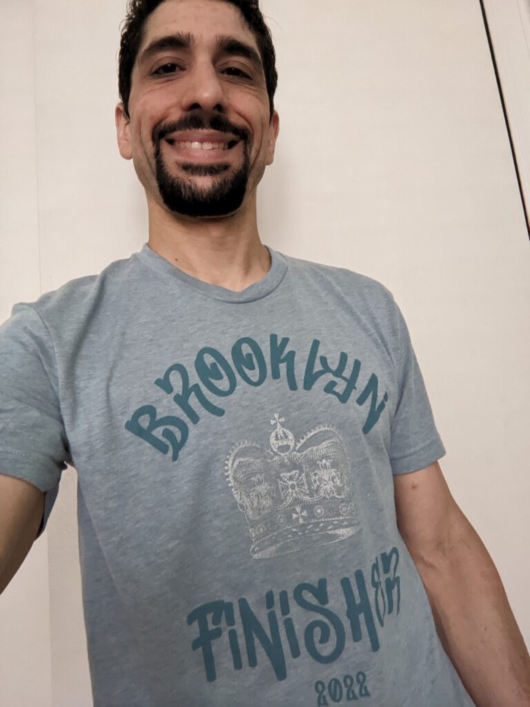 selfie in my Brooklyn Finisher 2022 shirt