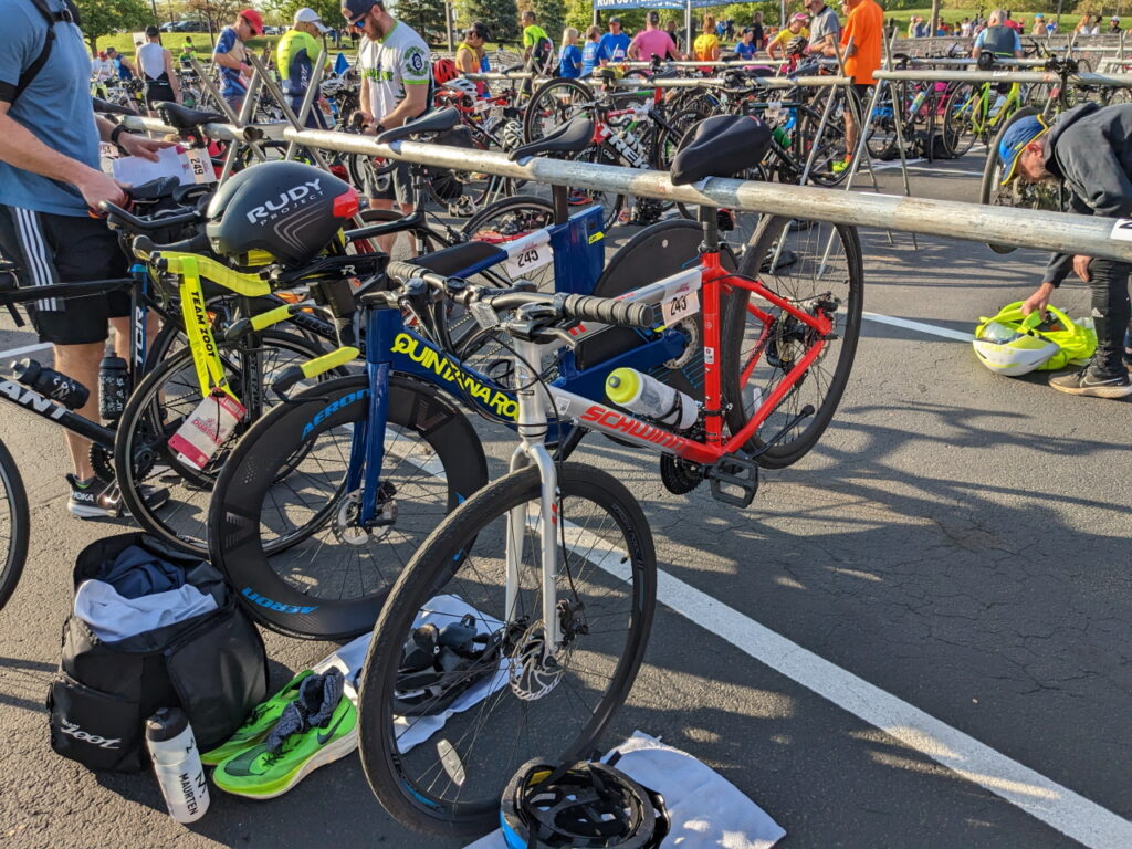 my bike hanging at the transition area