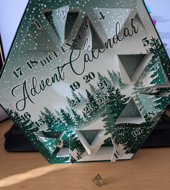 Die in front of advent calendar box that it came from.