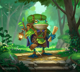 humanoid frog in hiking clothes