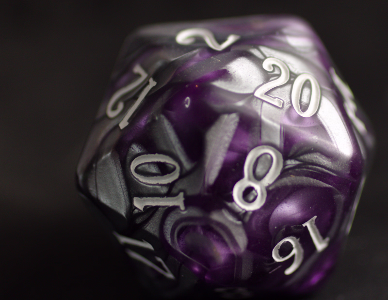 chonky d20 on the 20 and slightly more grey side