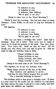One of the first appearances of Happy Birthday To You