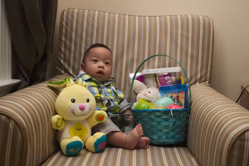 Sam with his Easter basket and bunny