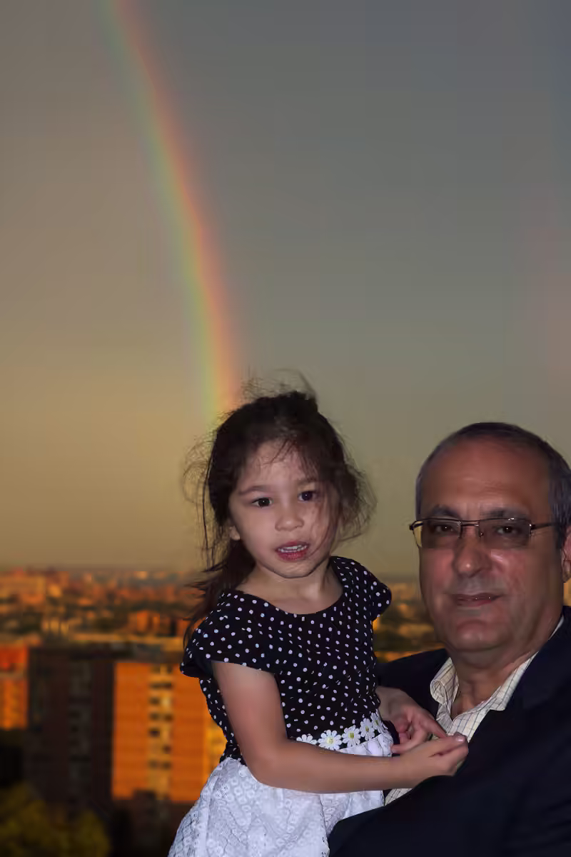 Scarlett and Abuelo Roman at Dan’s Engagement Party (and a rainb