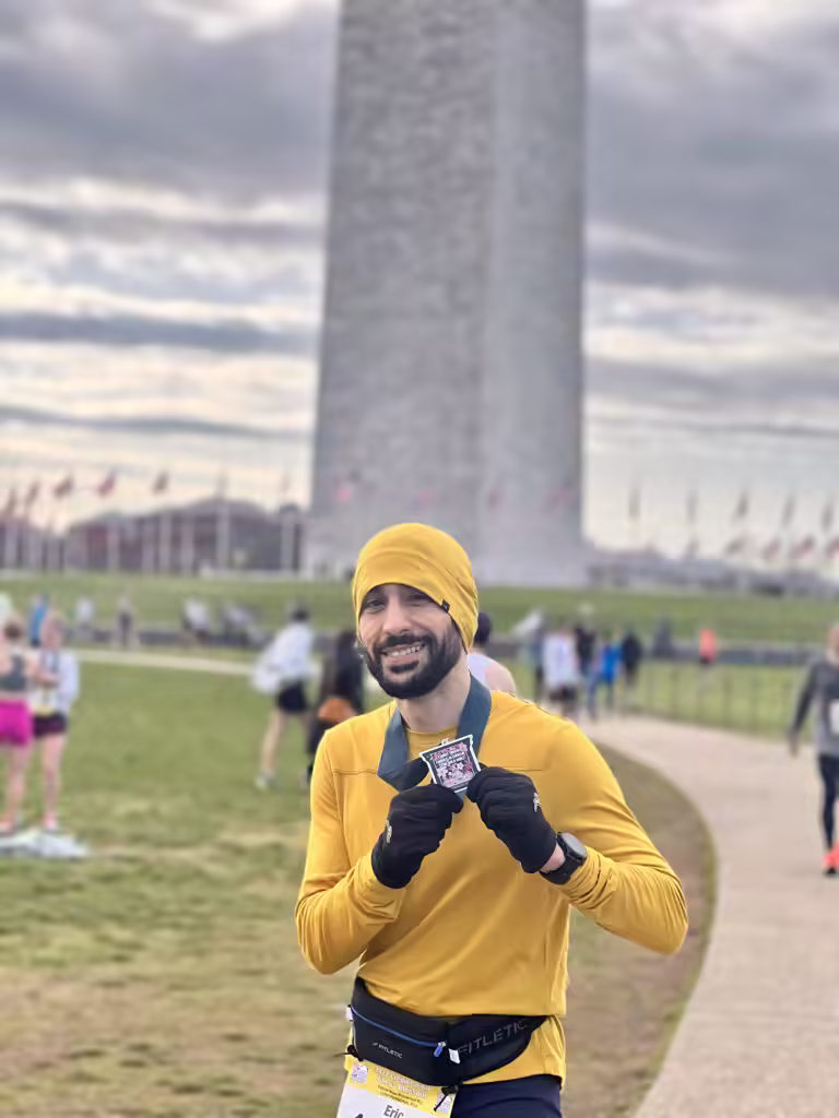me with medal in front of Washinton Monument