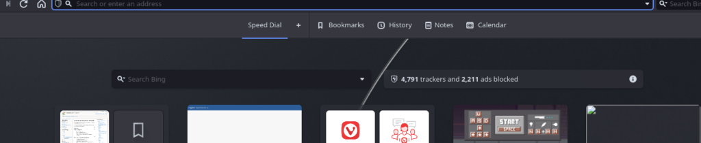 Vivaldi new tab page