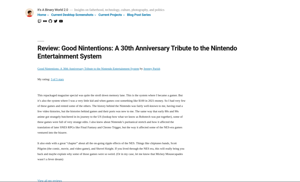 A screenshot of my old blog theme