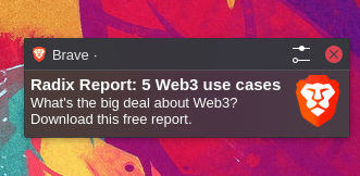 A screenshot of a KDE Plasma system alert from Brave