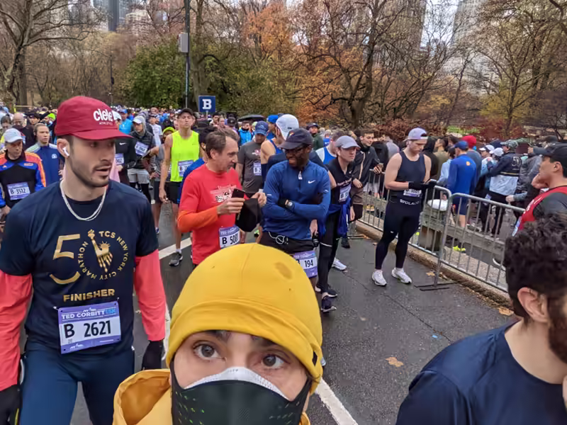 self-portrait including the folks behind me at the starting like of the Ted Corbitt 15k