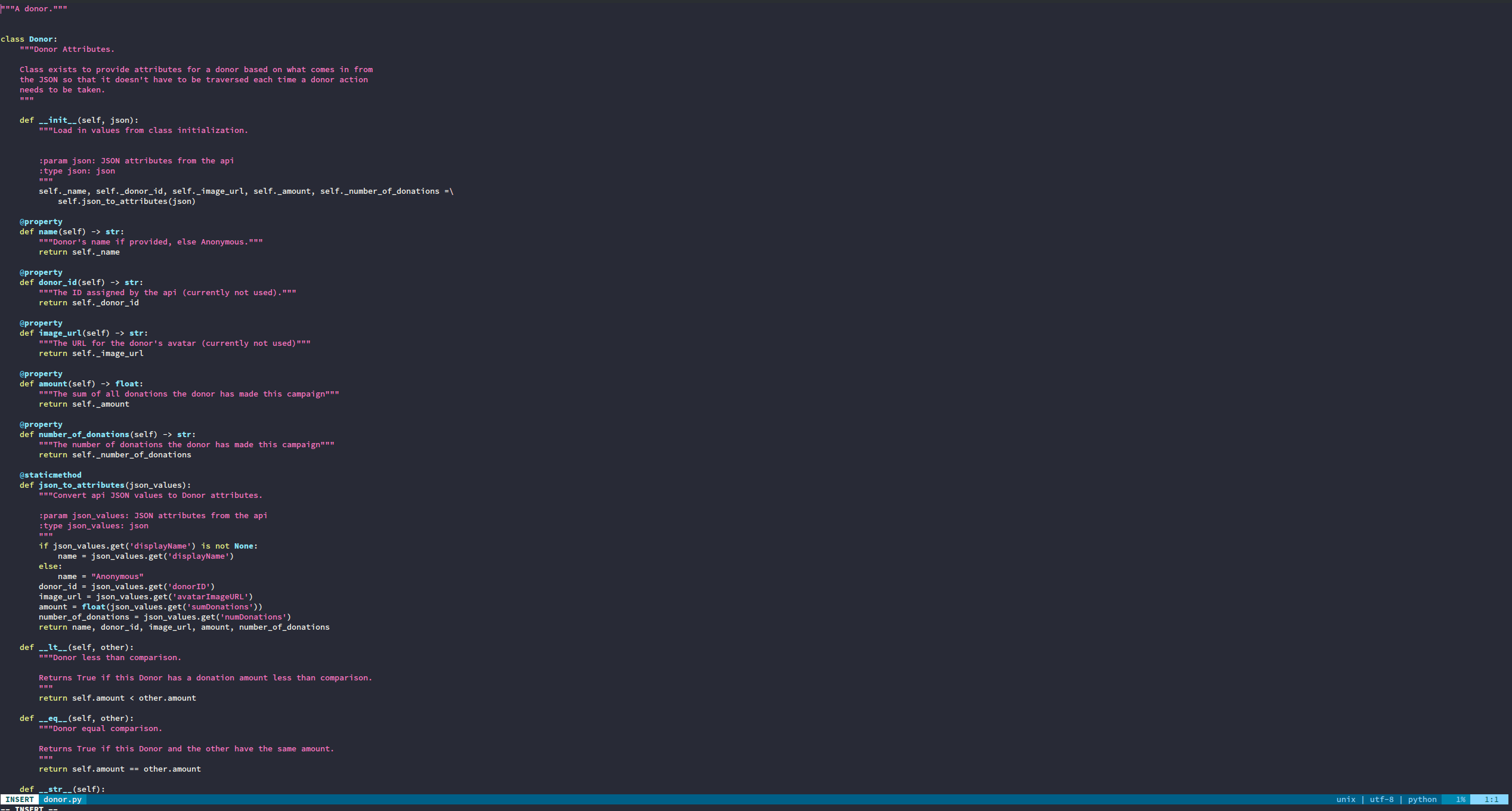 nvim running in a terminal showing Python code