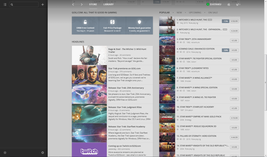 GOG Galaxy Store Featured Page Scrolled Lower