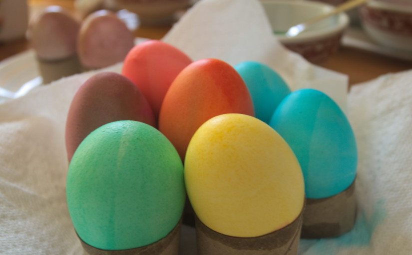 Scarlett colors some Easter Eggs