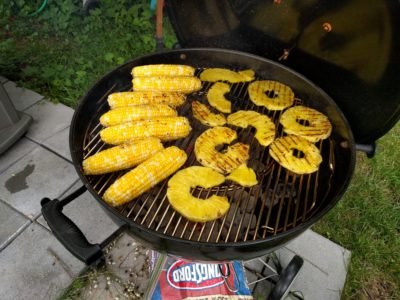 Grilling pineapple for Tacos al Pastor (also grilling corn)