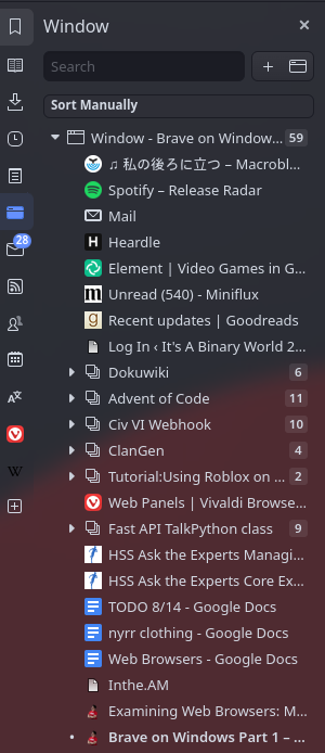 a screenshot of Vivaldi Window tab